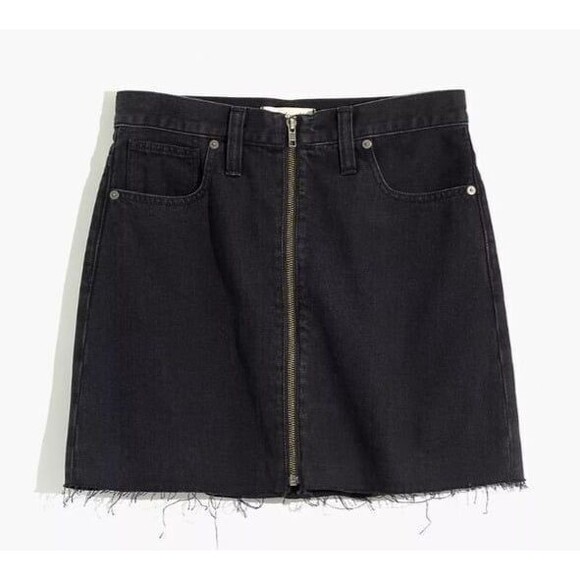 NWT MADEWELL Rigid Denim A-Line Mini Skirt Jean Lunar Wash Black Zip Front 27 - Picture 1 of 4
